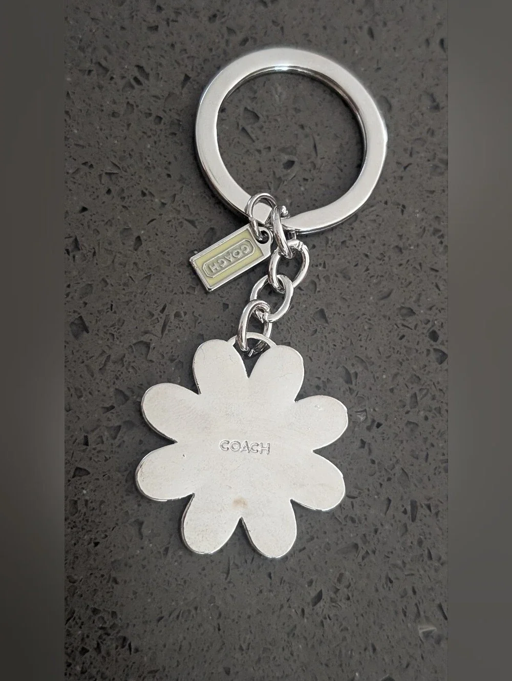 COACH Silver & Blue Flower Daisy Keychain Nwot
